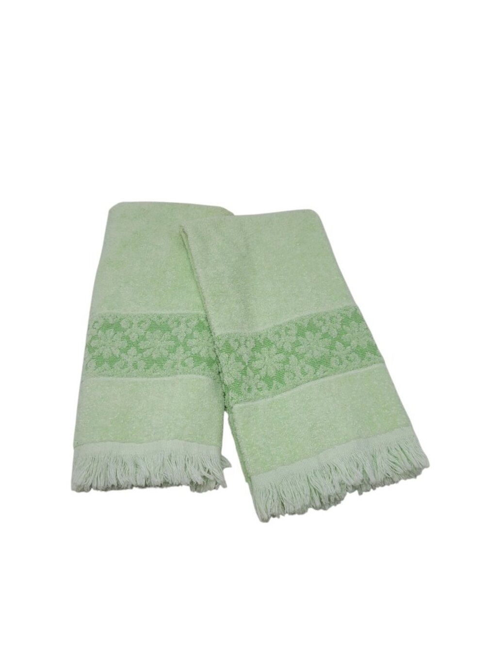Vintage Cannon Monticello Bath Hand Towels 2 Set Fringe USA 15x25" Green